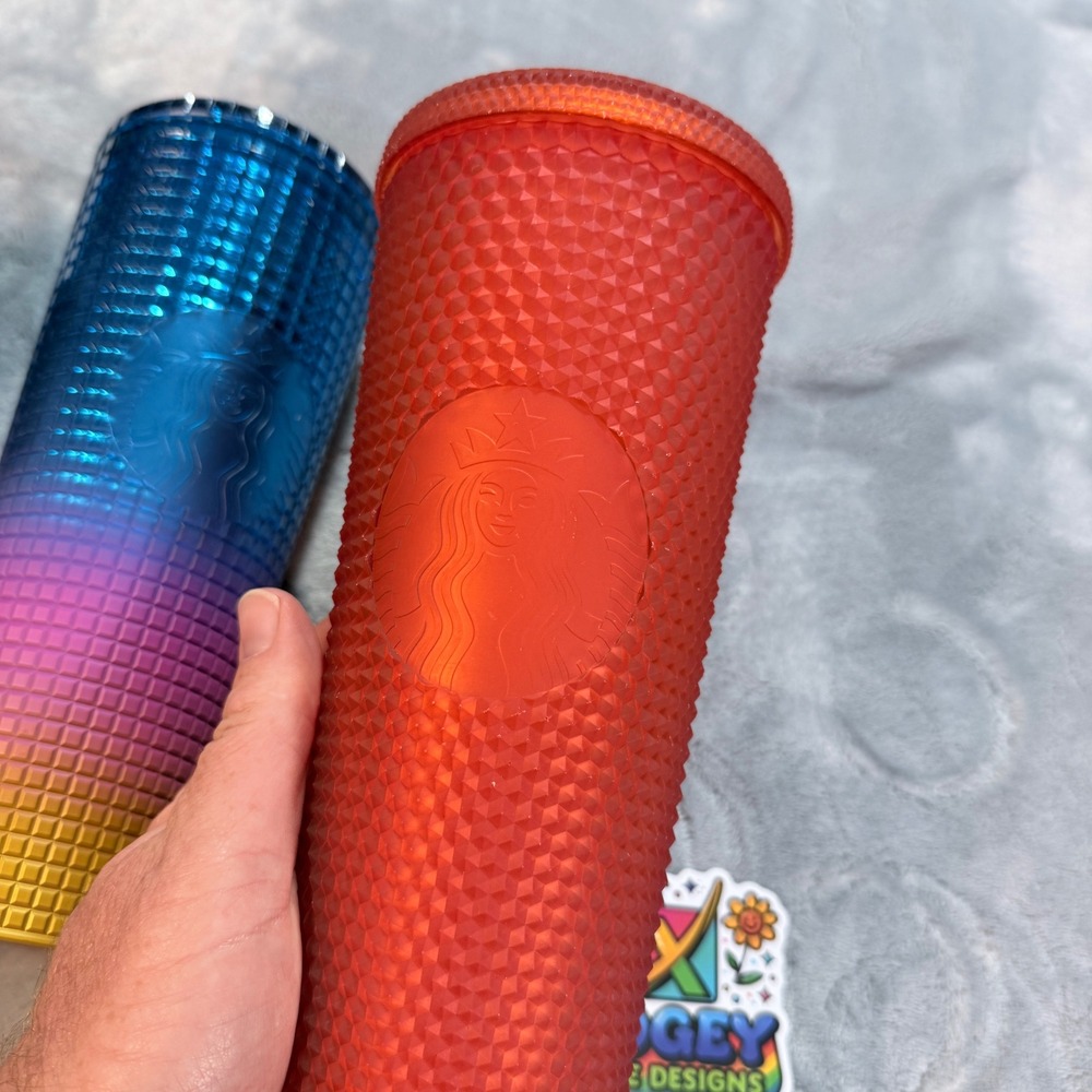 Starbucks 24 oz Tumbler Studded Matte Gray Blue Pink Yellow Ombre Red Lot of‎ 3 - Picture 4 of 7